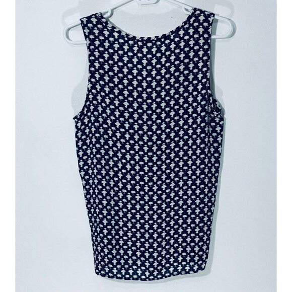 Pleione Tank Top Blouse Navy/Cream Geometric Pattern Pleated flowy - Picture 2 of 6